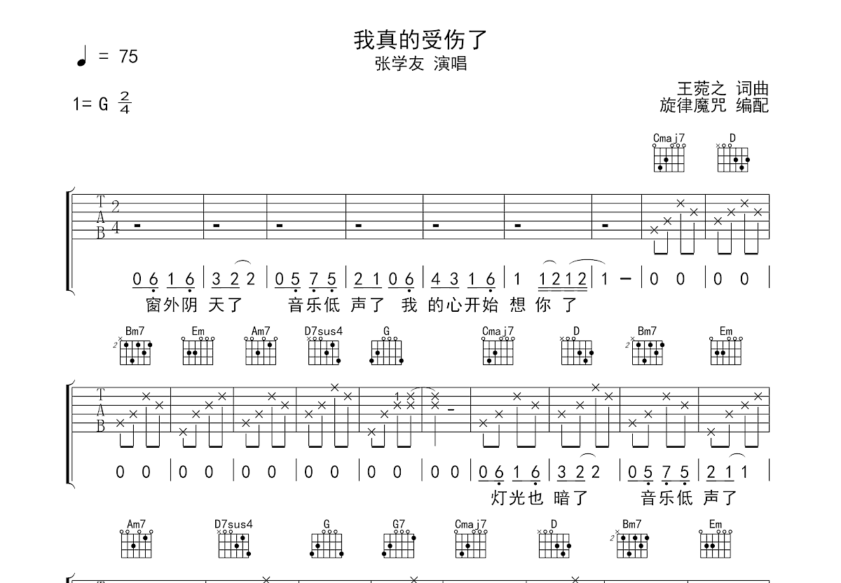 我真的受伤了吉他谱预览图