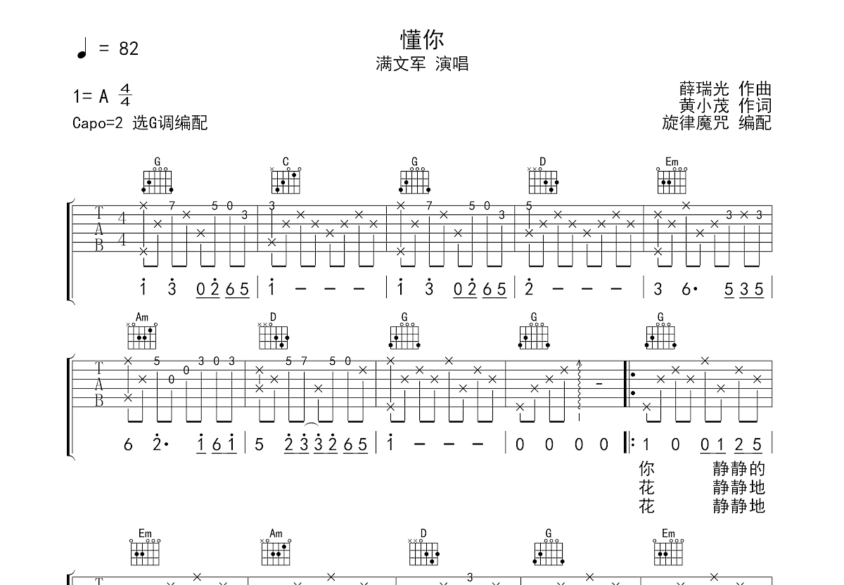 懂你吉他谱预览图