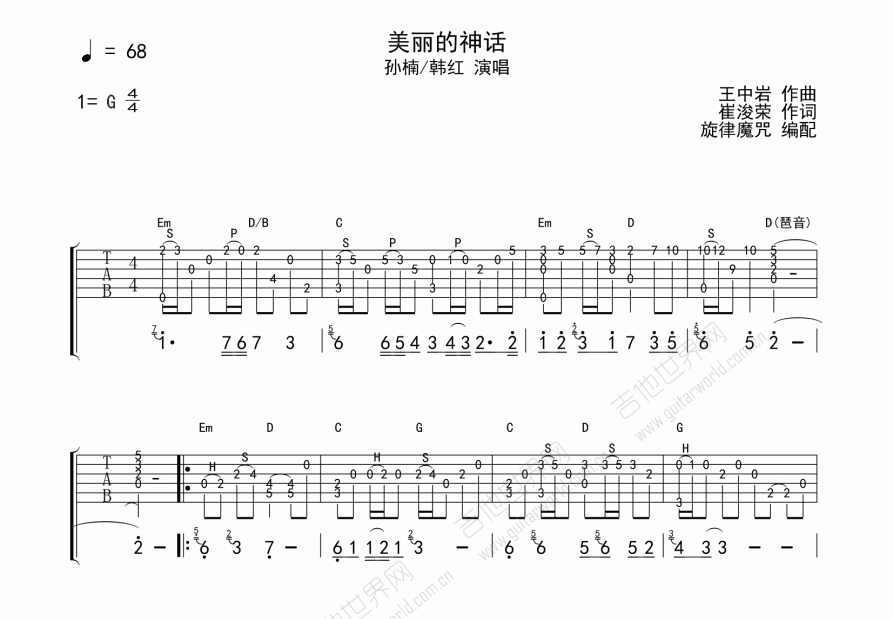 美丽的神话吉他谱预览图