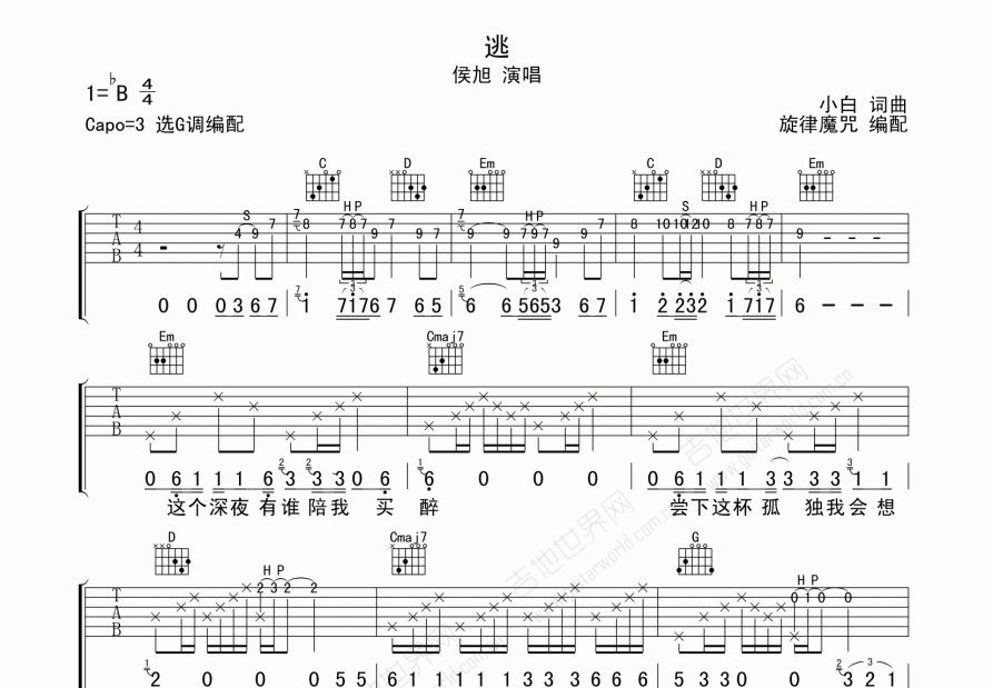 逃吉他谱预览图