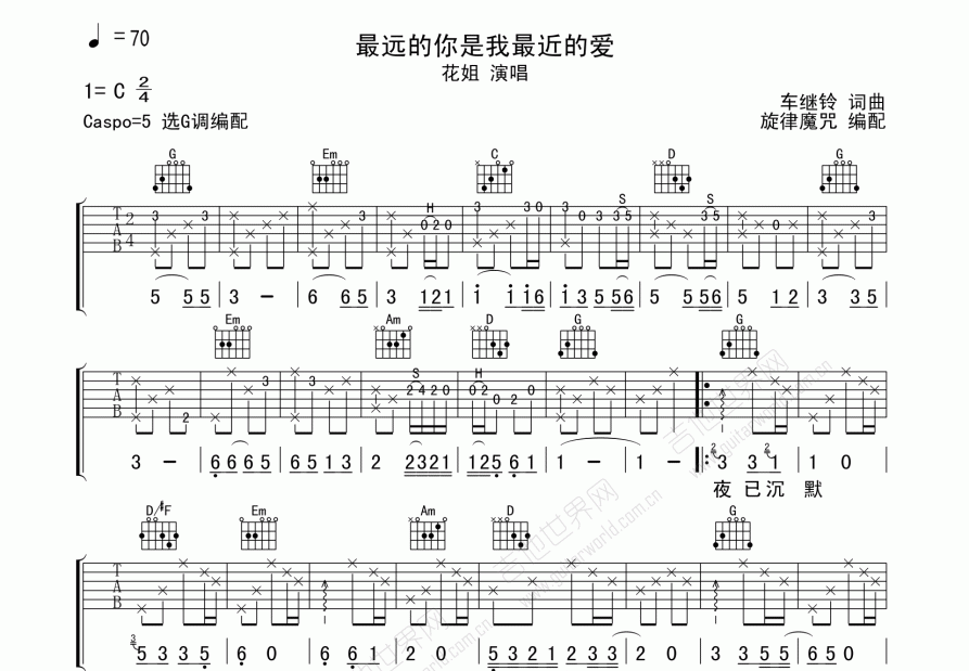 最远的你是我最近的爱吉他谱预览图