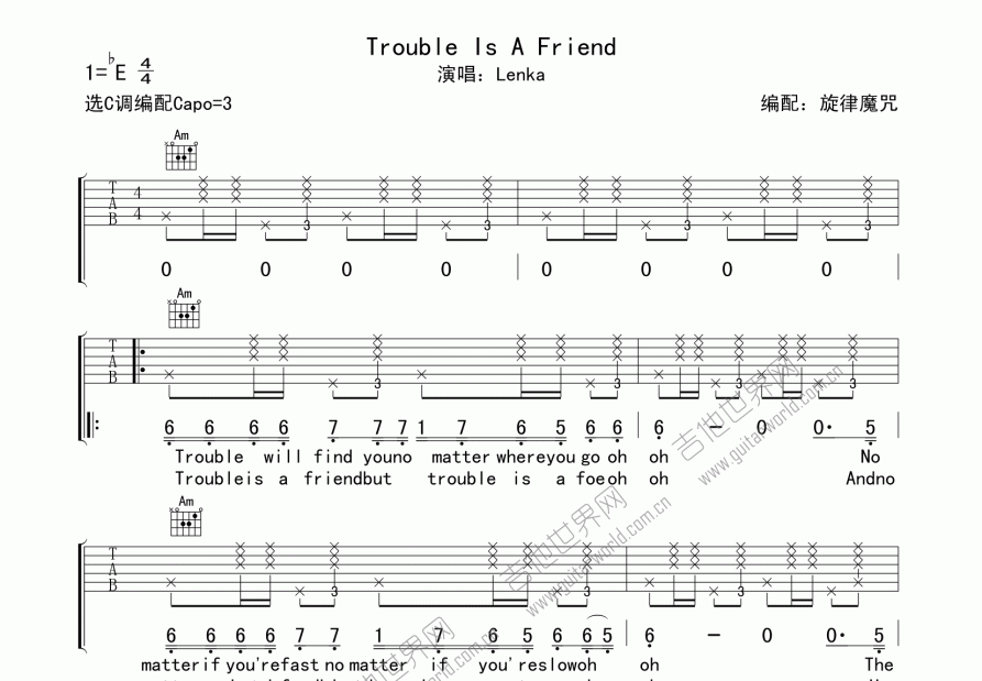 Trouble Is A Friend吉他谱预览图