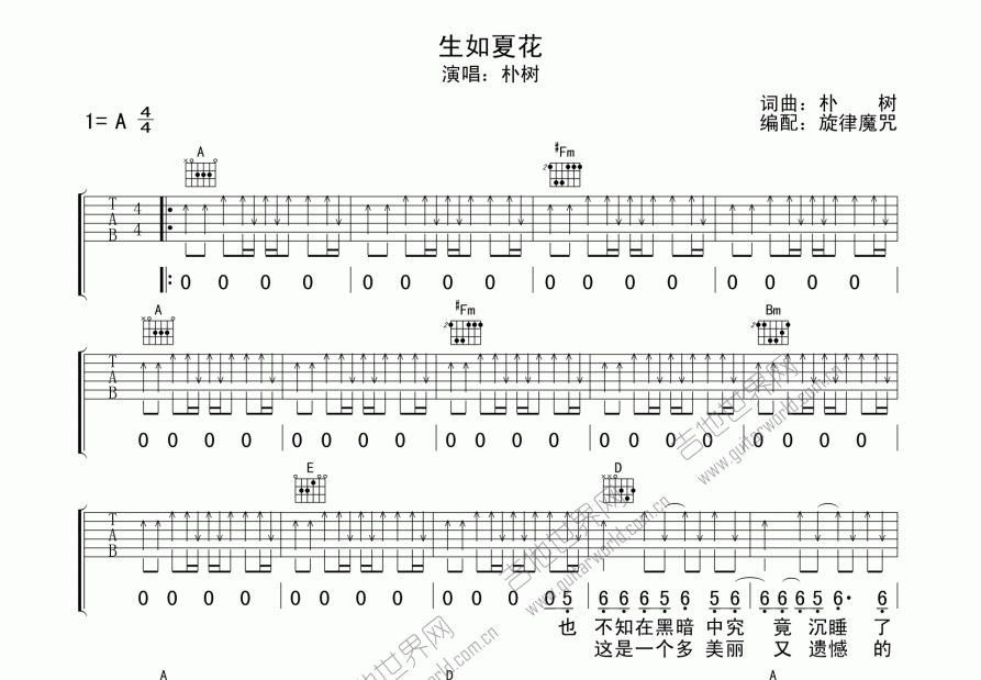 生如夏花吉他谱预览图