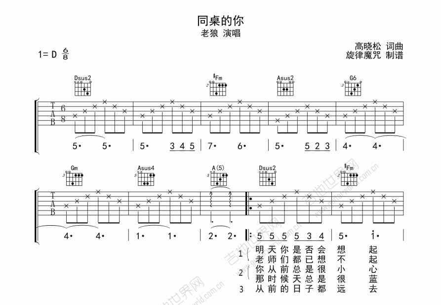 同桌的你吉他谱预览图