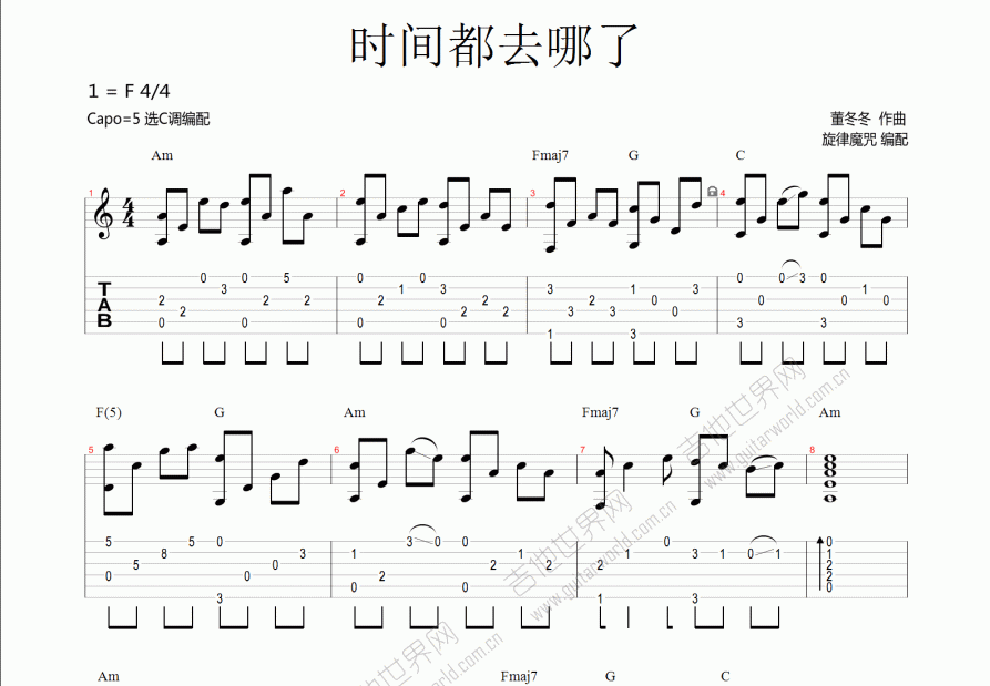 时间都去哪了吉他谱预览图