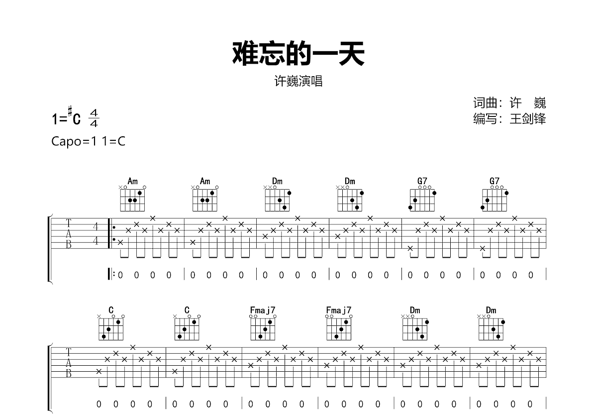 难忘的一天吉他谱预览图