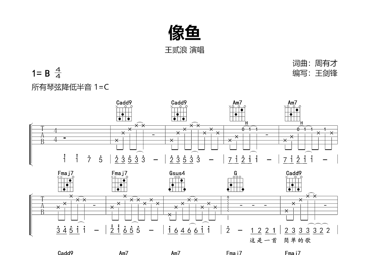 像鱼吉他谱预览图