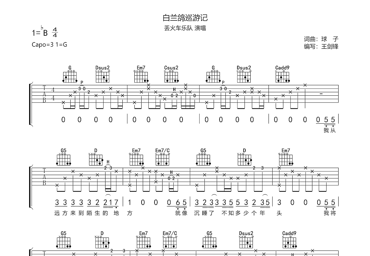 白兰鸽巡游记吉他谱预览图