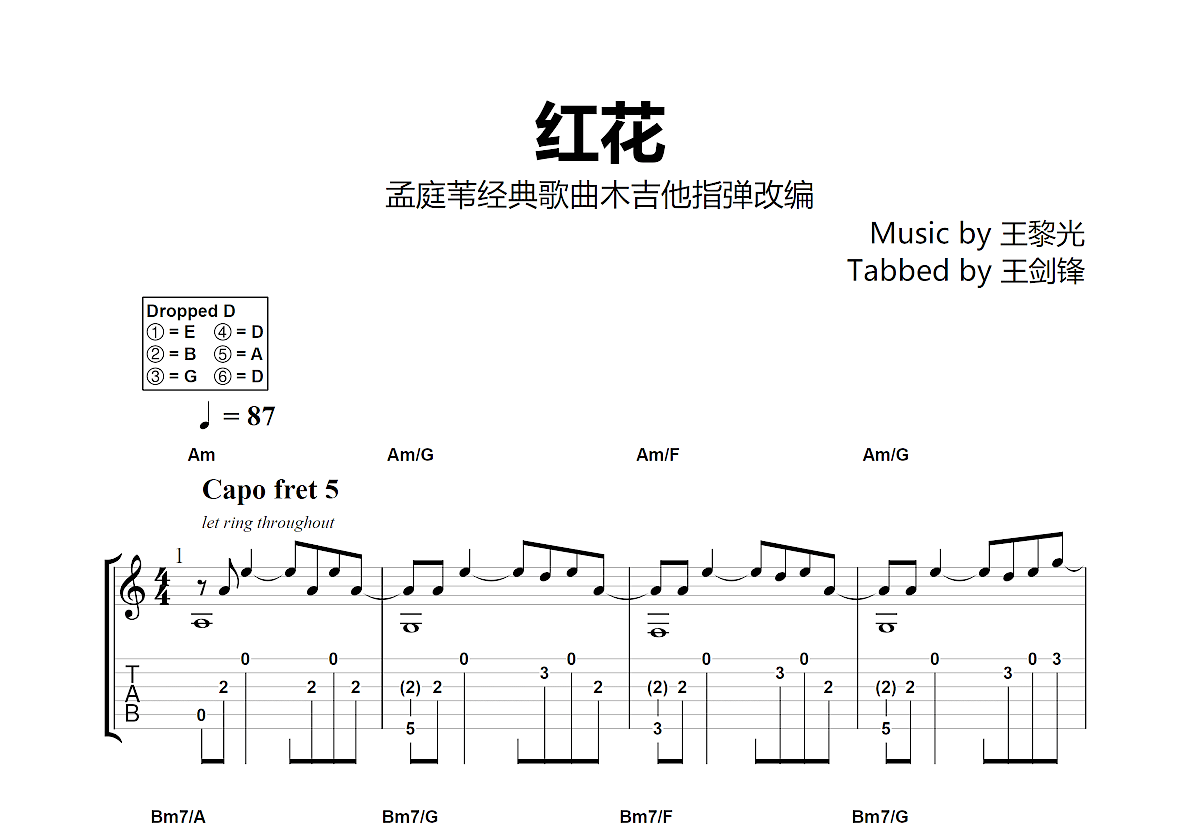 红花吉他谱预览图