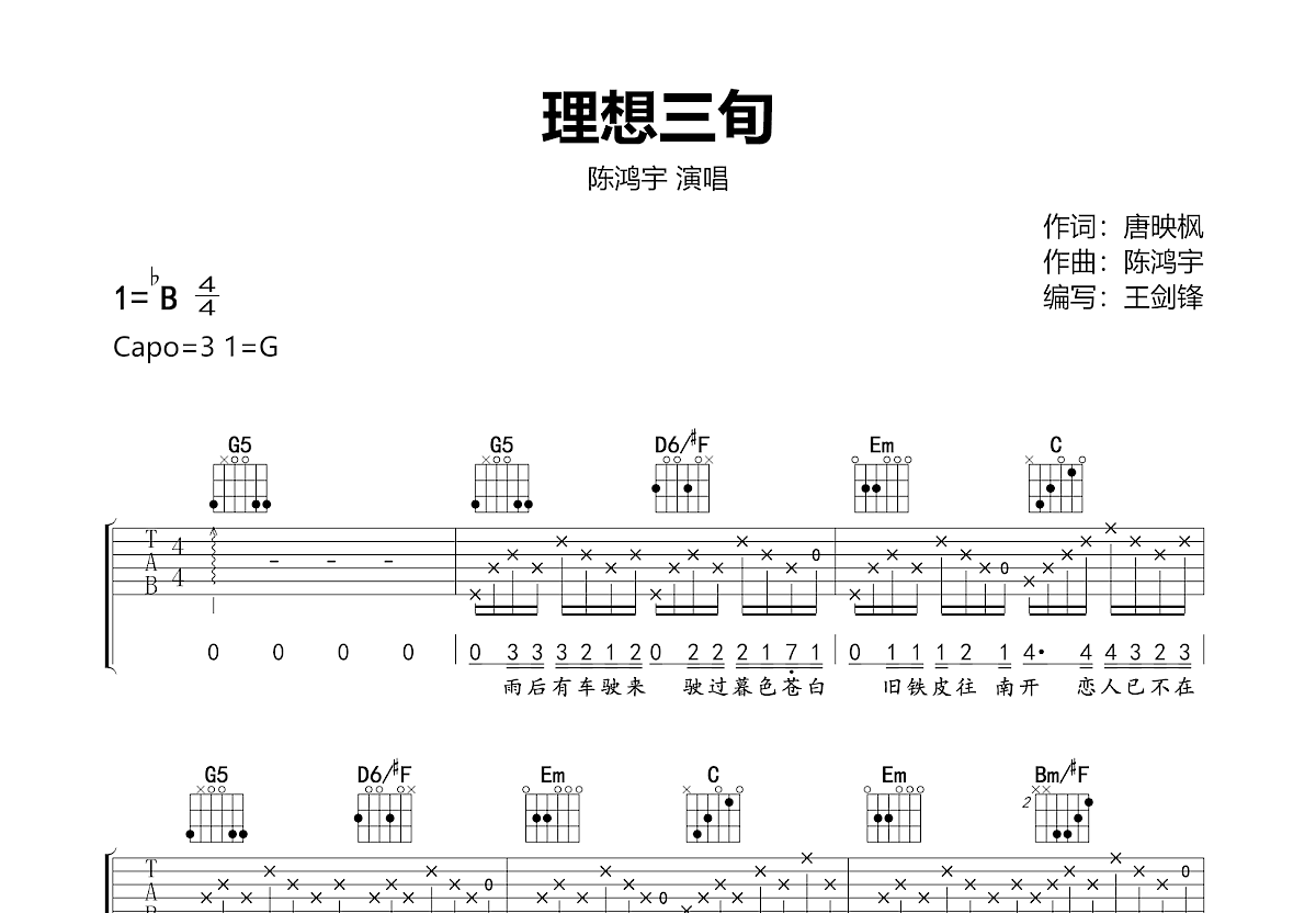 理想三旬吉他谱预览图