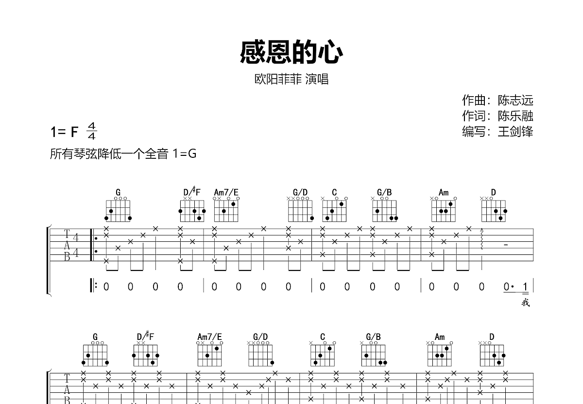 感恩的心吉他谱预览图