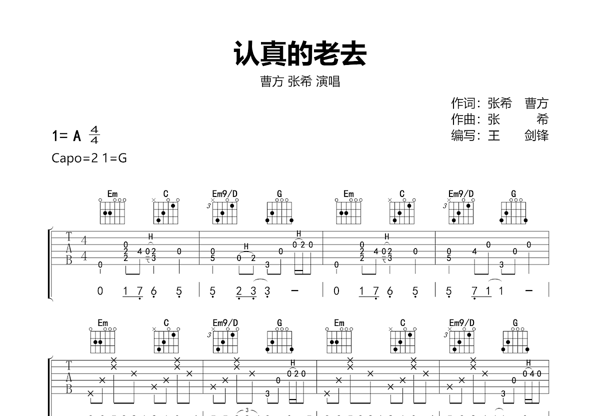 认真地老去吉他谱预览图