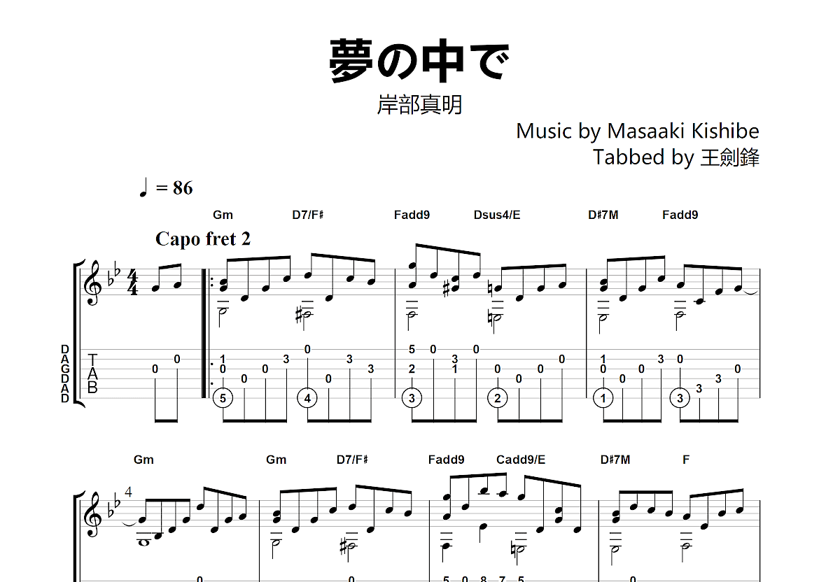 梦の中で吉他谱预览图