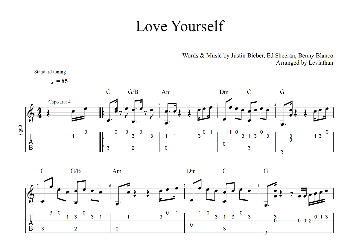 Love Yourself吉他谱预览图