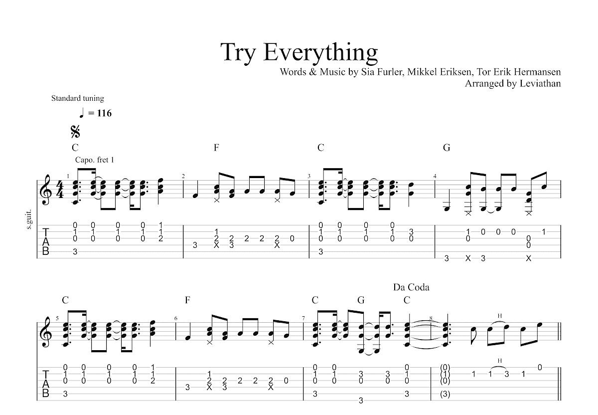 Try Everything吉他谱预览图