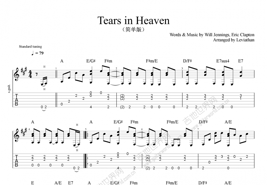 Tears in Heaven吉他谱预览图