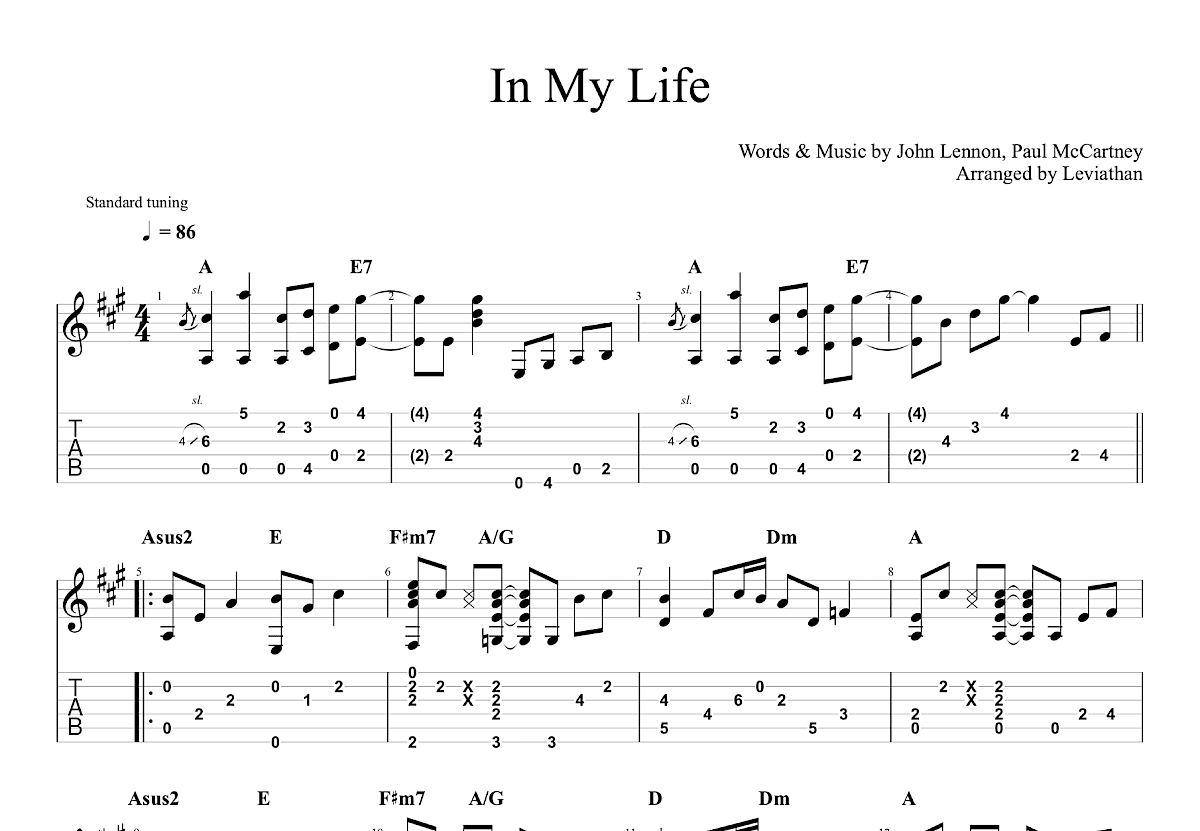 In My Life吉他谱_The Beatles_A调古典