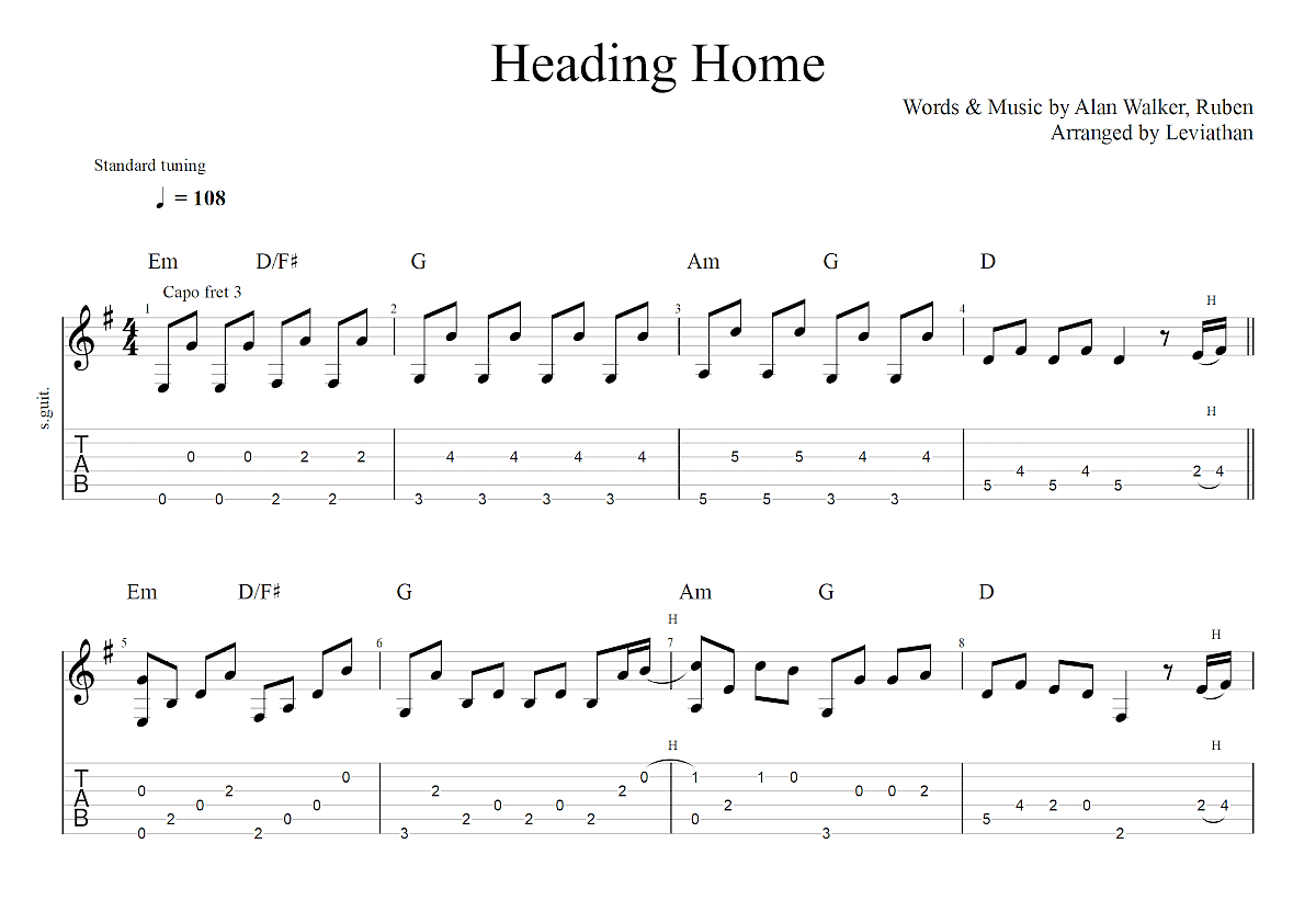 Heading Home吉他谱预览图