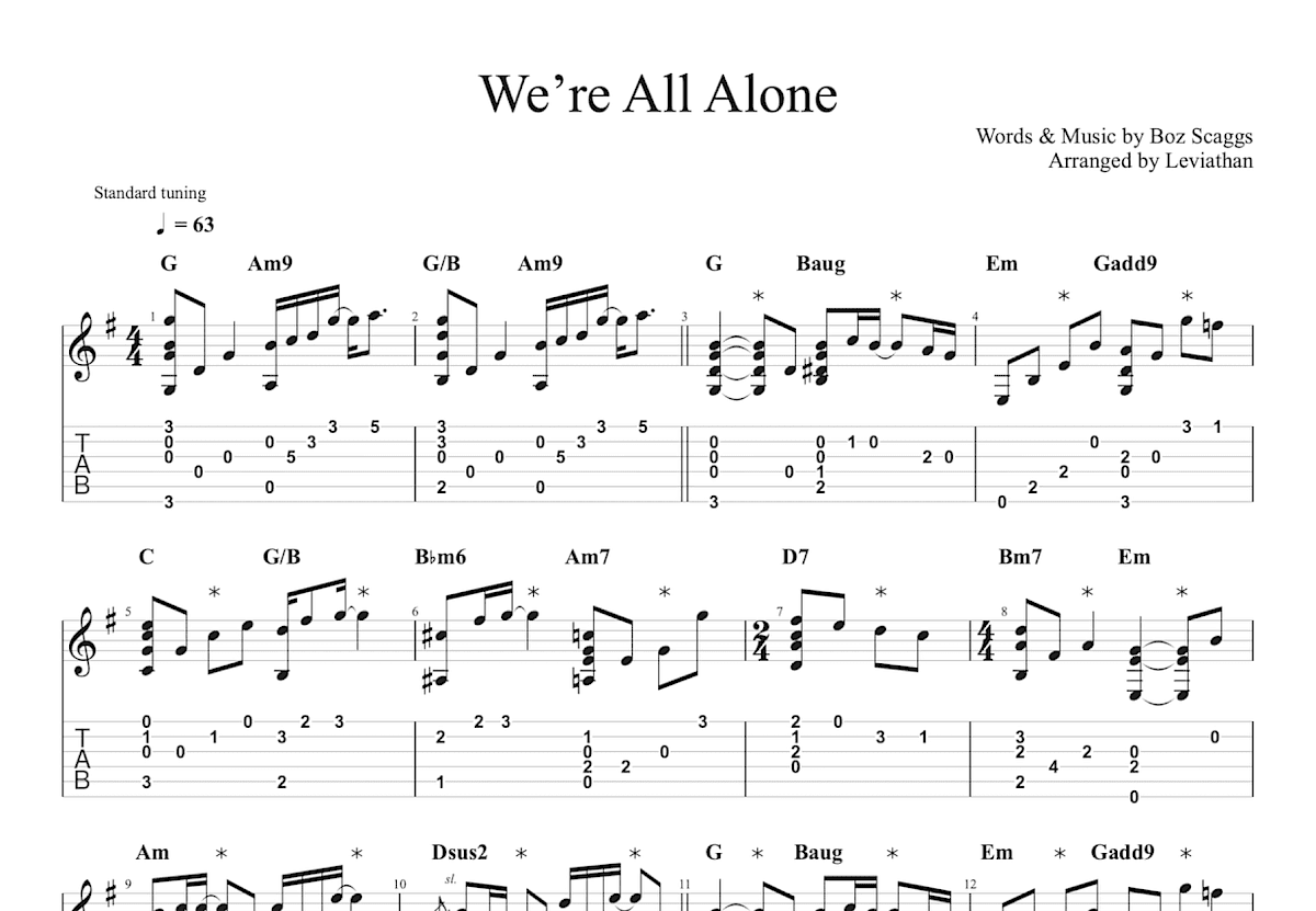We're All Alone吉他谱预览图