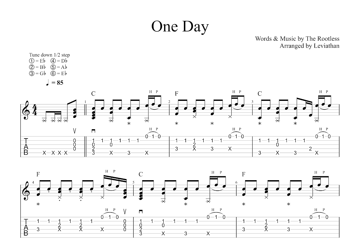 One day吉他谱预览图