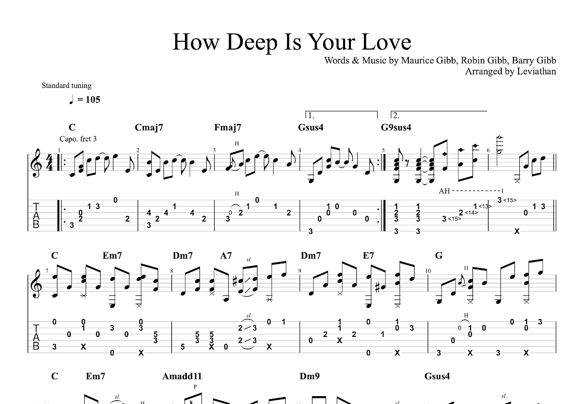 How Deep Is Your Love吉他谱_Bee Gees_C调指弹