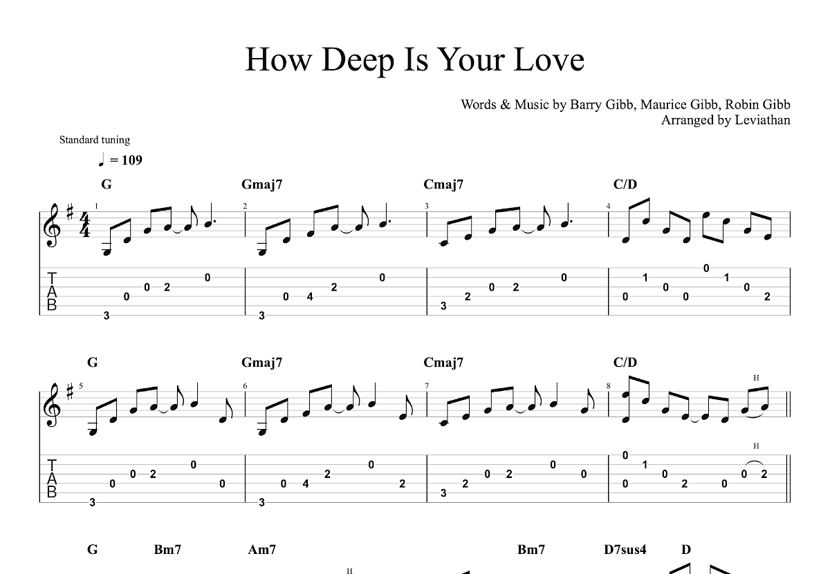 How Deep Is Your Love吉他谱预览图