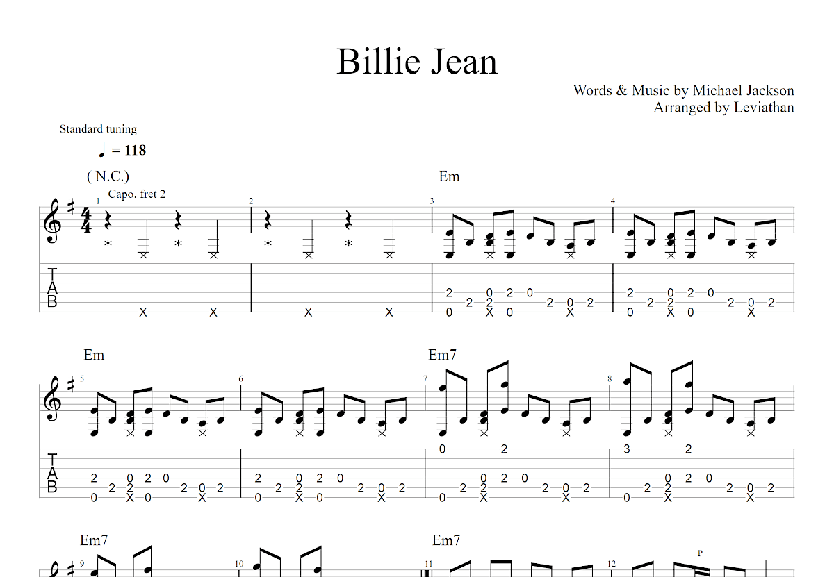 Billie Jean吉他谱预览图