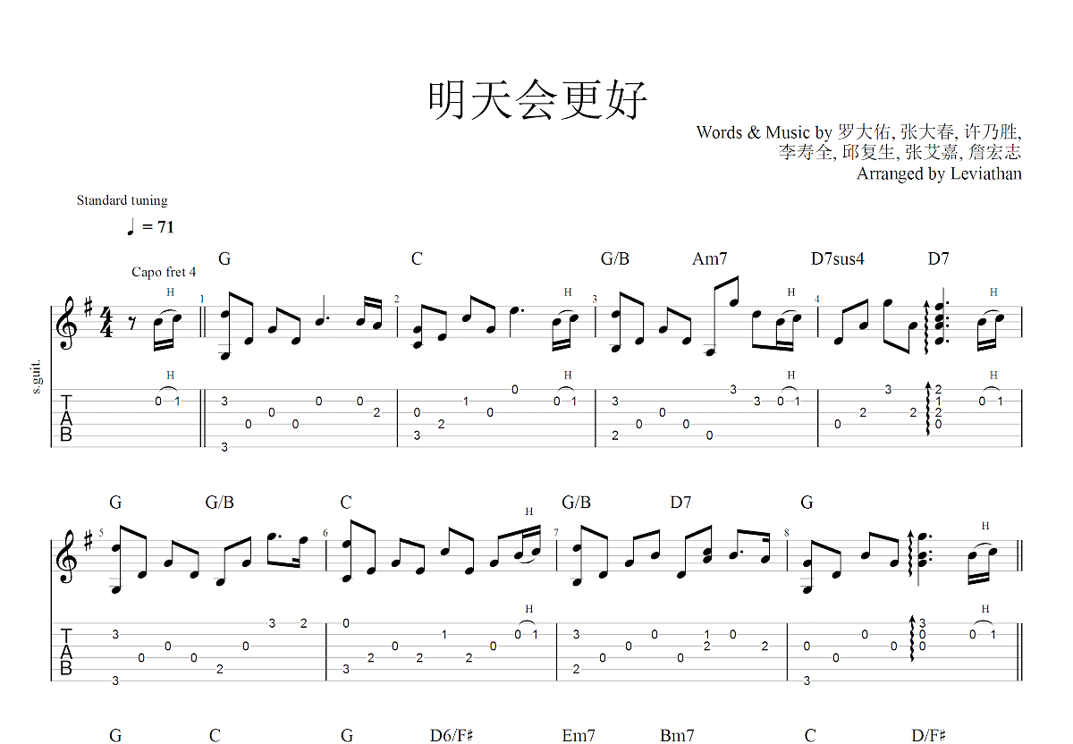 明天会更好吉他谱预览图