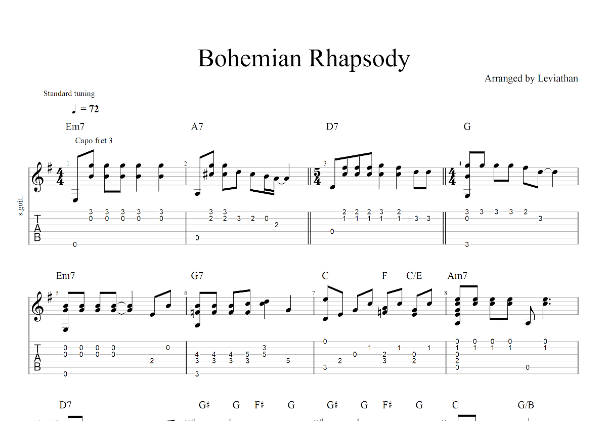 Bohemian Rhapsody吉他谱预览图