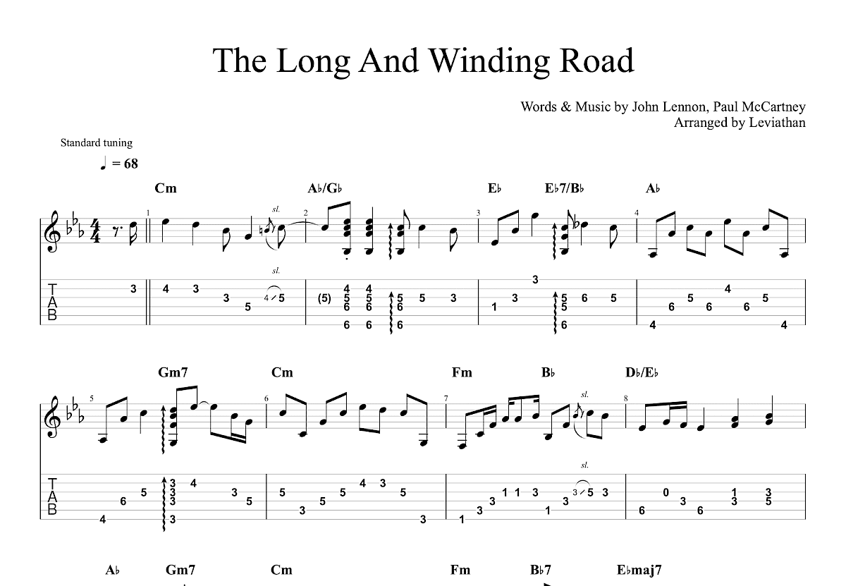 The Long And Winding Road吉他谱_The Beatles_降E古典