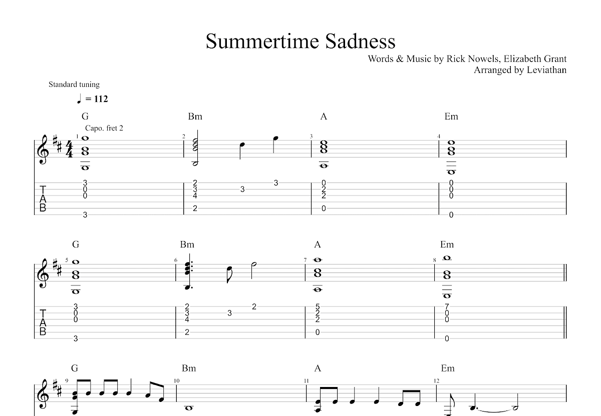 Summertime Sadness吉他谱预览图