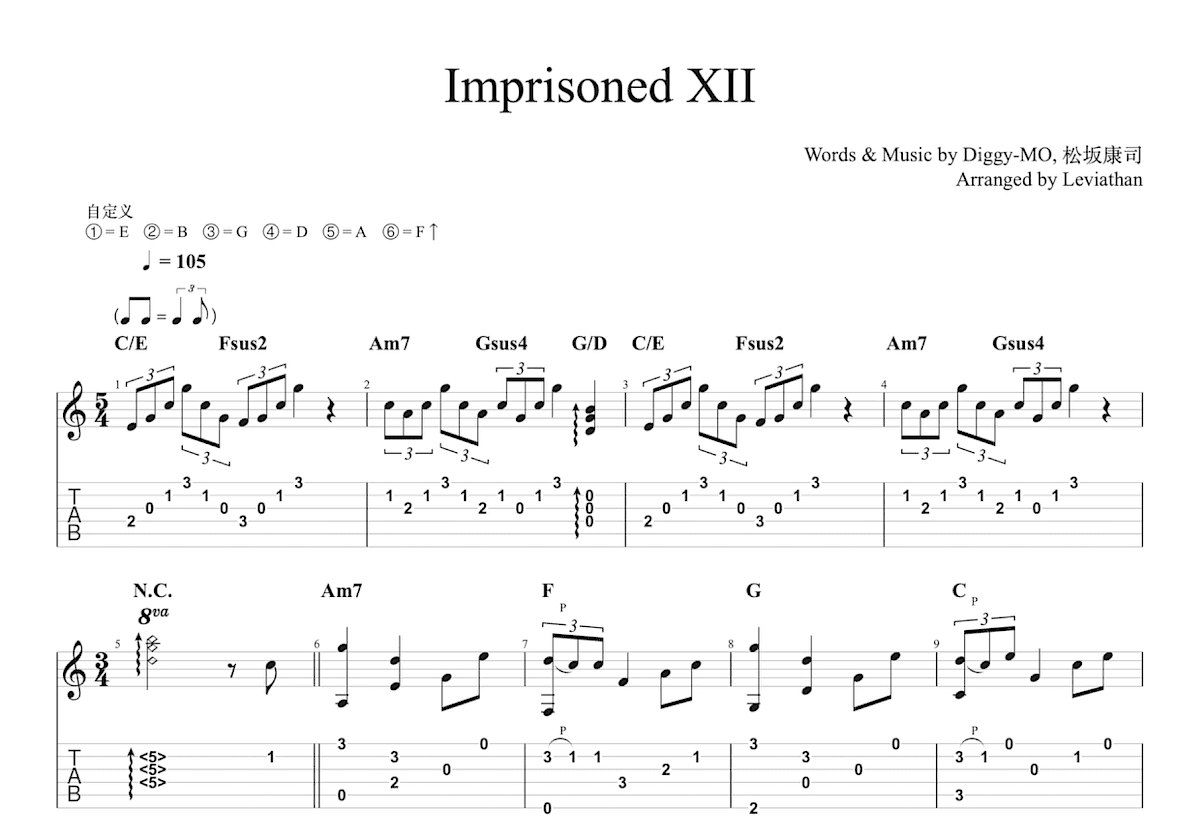 Imprisoned XII吉他谱_Ave Mujica_C调指弹