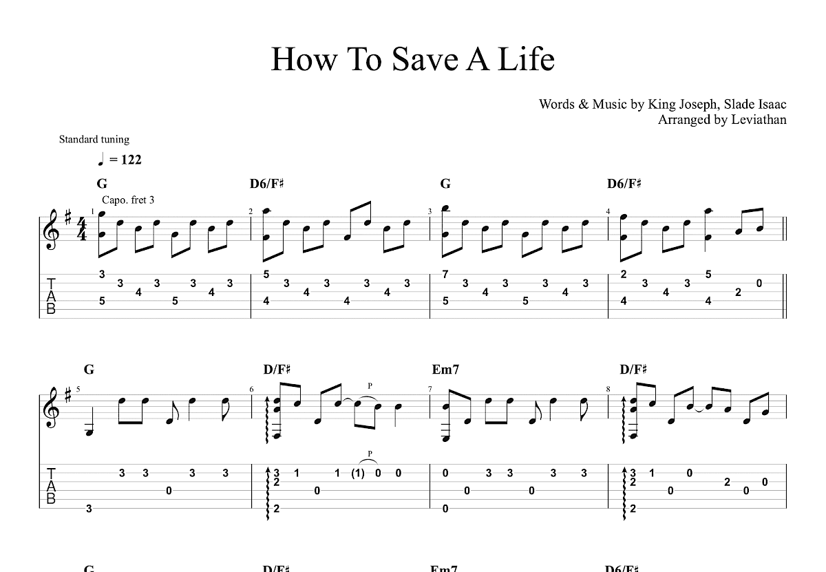 How To Save A Life吉他谱_The Fray_G调指弹