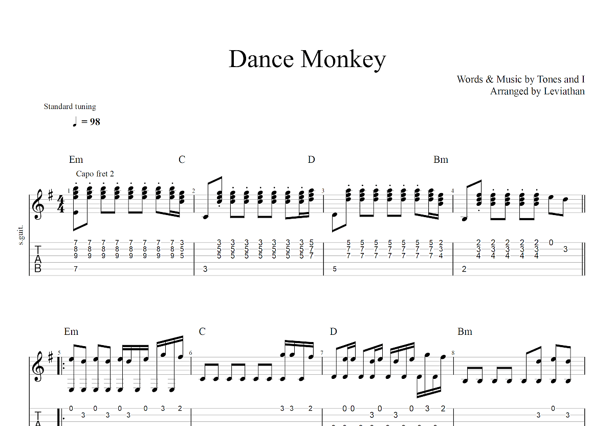 Dance Monkey吉他谱预览图