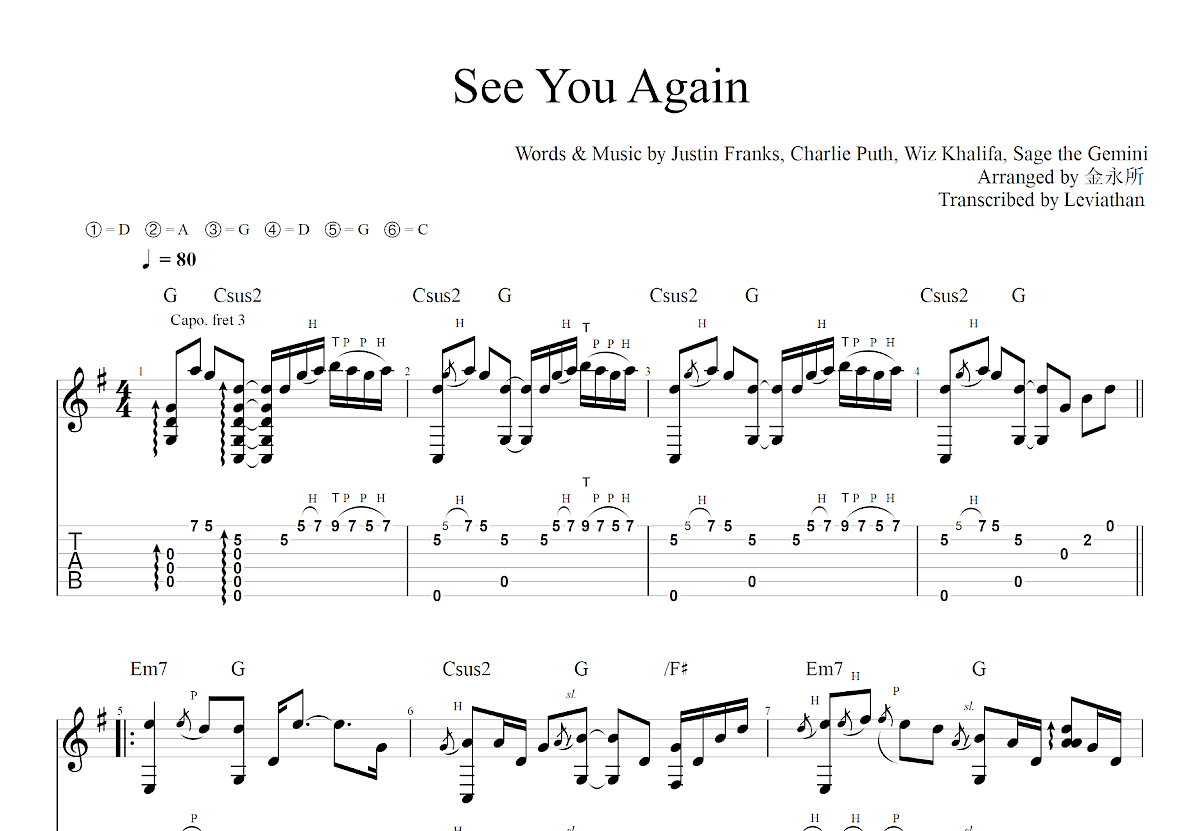 See You Again吉他谱预览图