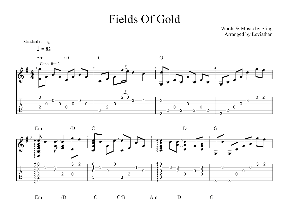 Fields Of Gold吉他谱预览图