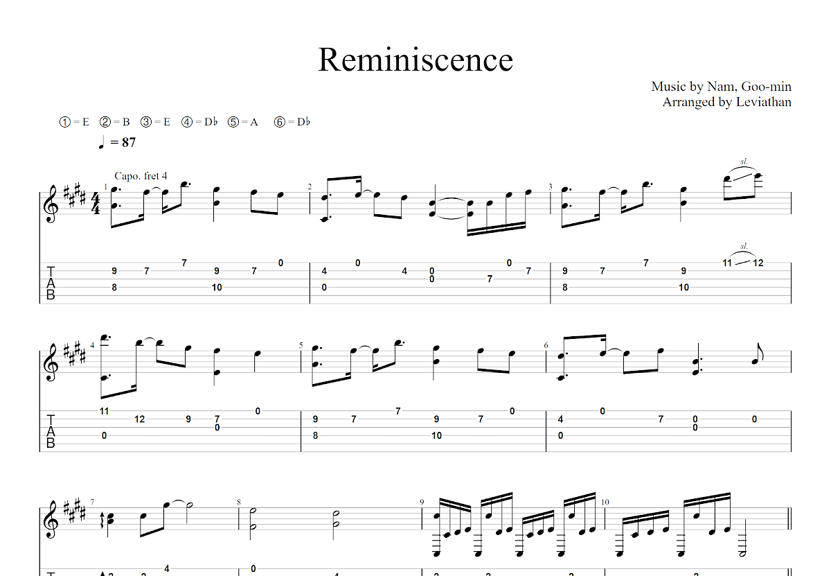 Reminiscence吉他谱预览图