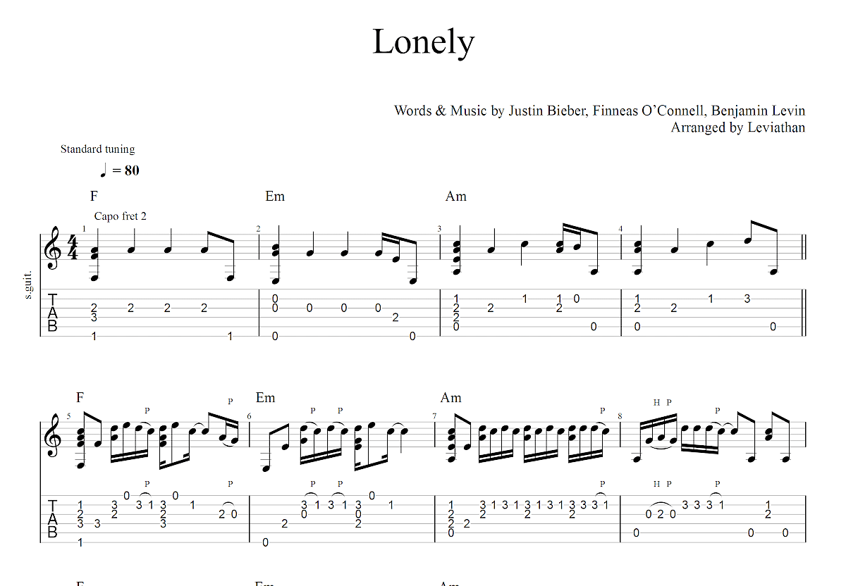 Lonely吉他谱预览图