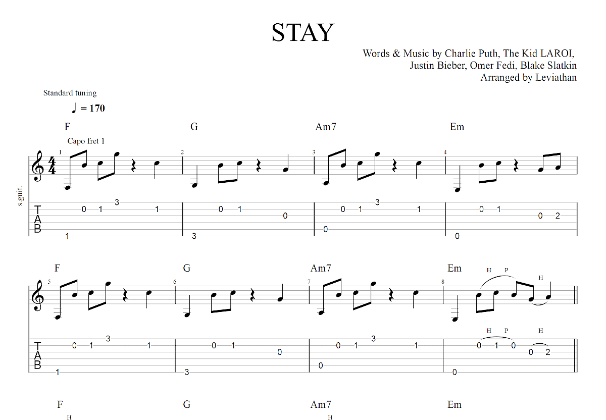 STAY吉他谱预览图