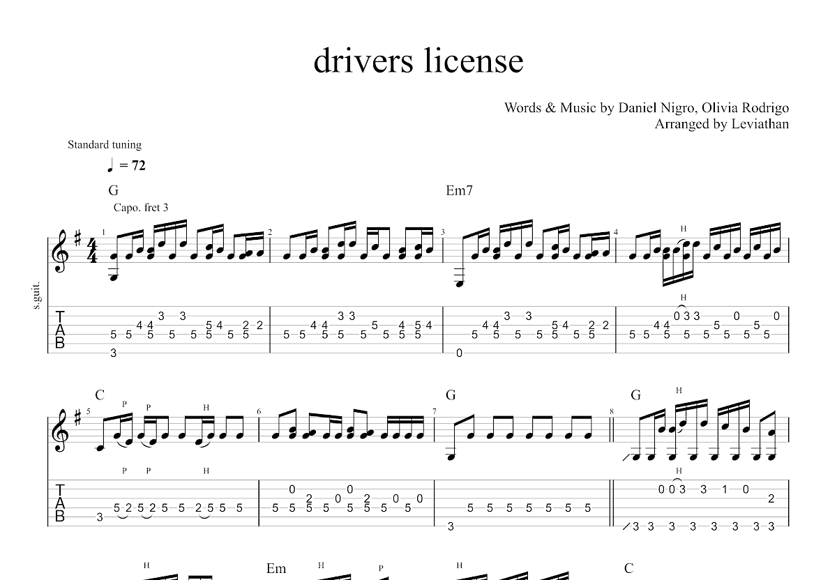 drivers license吉他谱预览图