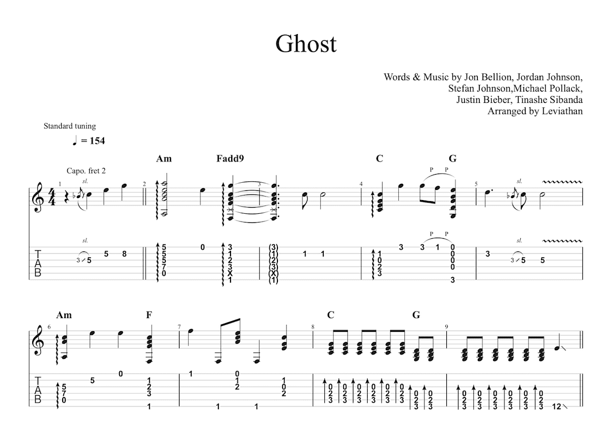 Ghost吉他谱_Justin Bieber_C调指弹