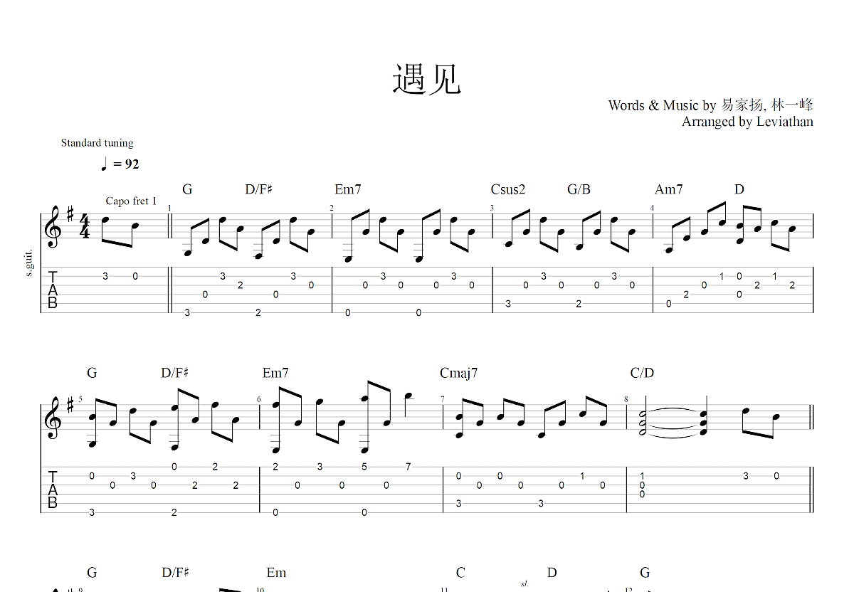 遇见吉他谱预览图