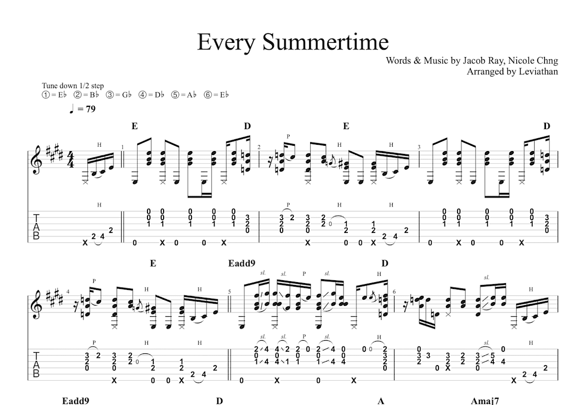 Every Summertime吉他谱_NIKI_E调指弹