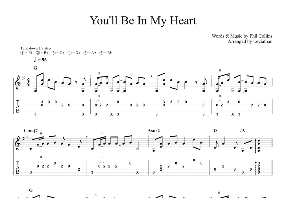 You'll Be In My Heart吉他谱_Phil Collins_G调指弹