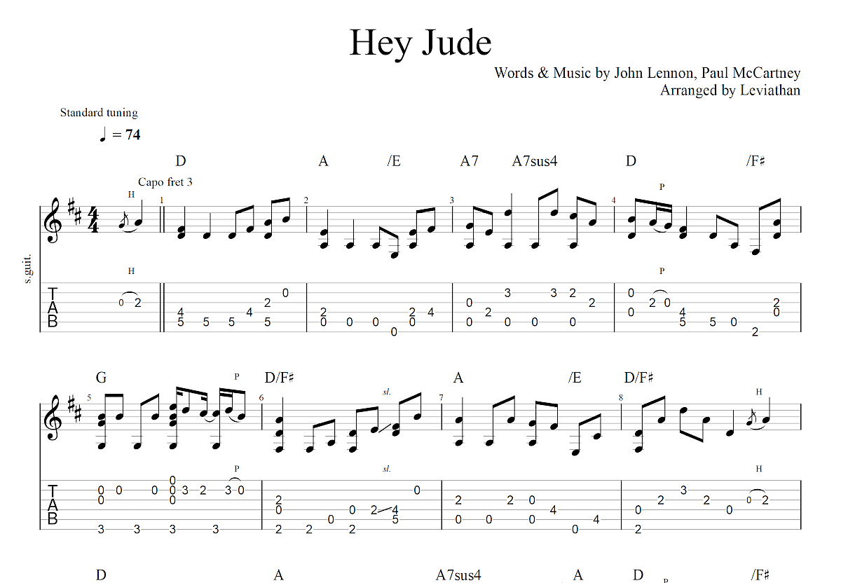 Hey Jude吉他谱预览图
