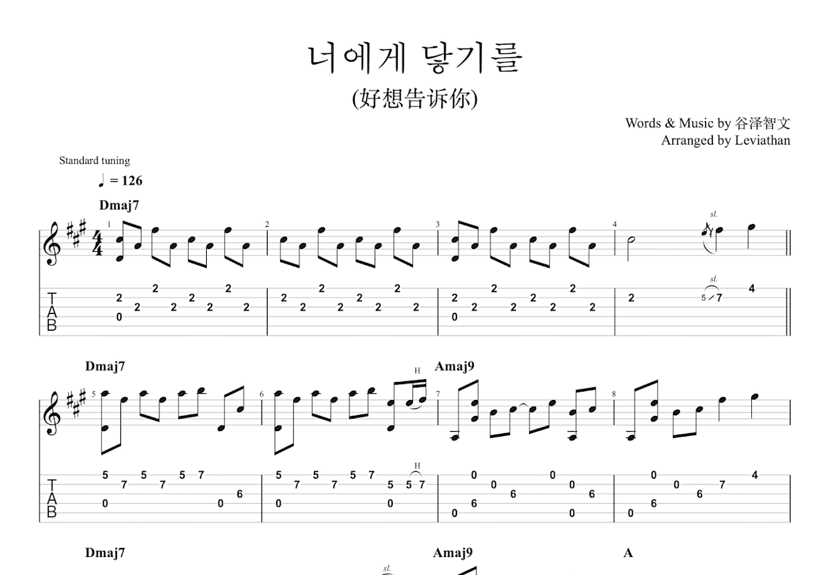 너에게 닿기를吉他谱预览图
