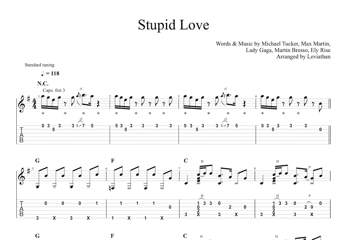 Stupid Love吉他谱预览图