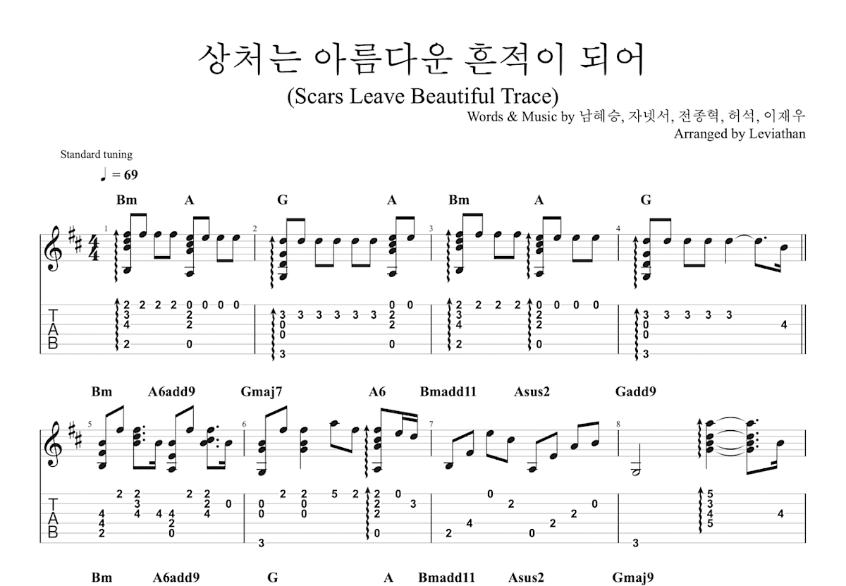상처는 아름다운 흔적이 되어吉他谱预览图