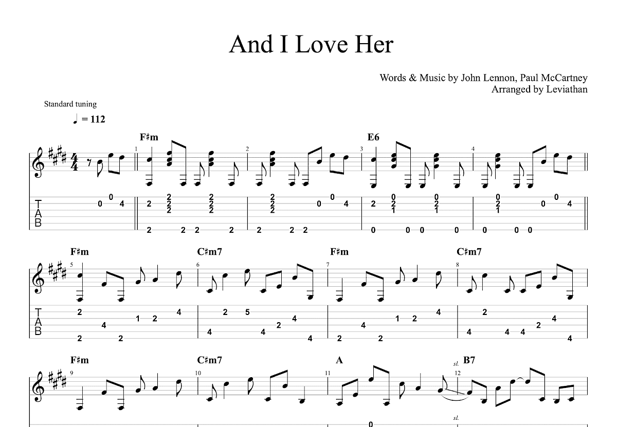 And I Love Her吉他谱_The Beatles_E调古典