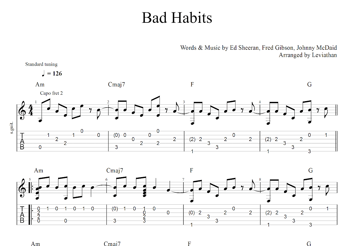 Bad Habits吉他谱预览图